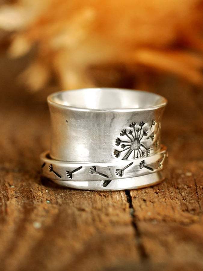 Vintage engraving dandelion ring