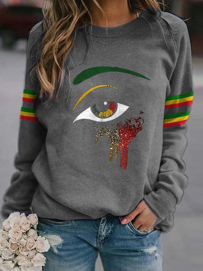 Women's Reggae Print Crew Neck Long Sleeve Print Sweatshirt