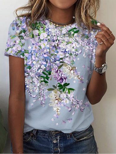 Women's Spring Summer Tee Floral Print Casual Daily Outfit T-Shirts