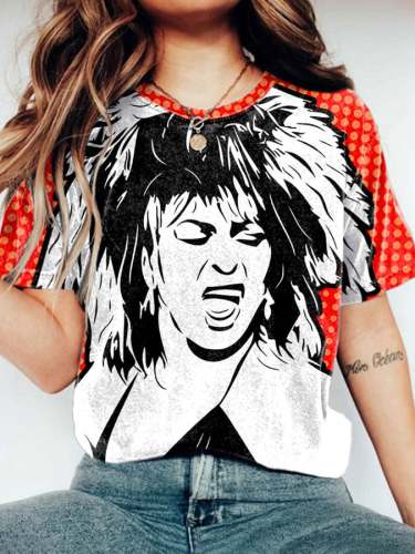 Retro Rock Queen Color Contrast Print Shirt