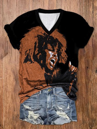 Women's Rock Queen Print V-Neck T-Shirt
