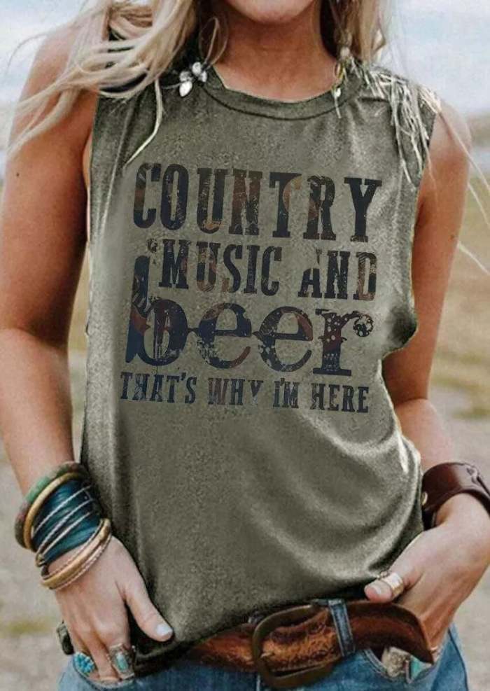 Women's Country Music And Beer Lettered Western Style Casual Vest