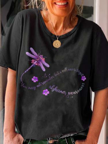 Alzheimer's Awareness You May Not Remember But I Will Never Forget Print T-Shirt