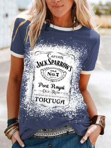 Women's Funny Captain Jack's Rum Bleached Print T-shirt
