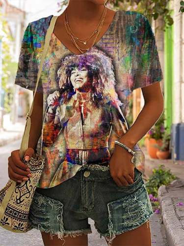 Women's Rock Queen Print V-Neck T-Shirt