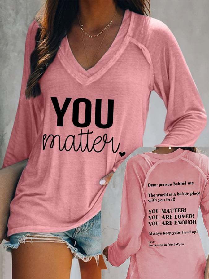 Women's You Matter Print V-Neck Casual T-Shirt