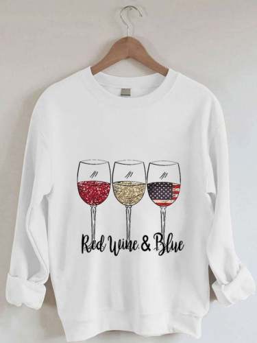 Women's Red Wine Blue Red Wine Glass Flag Print Sweatshirt