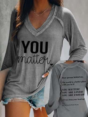 Women's You Matter Print V-Neck Casual T-Shirt