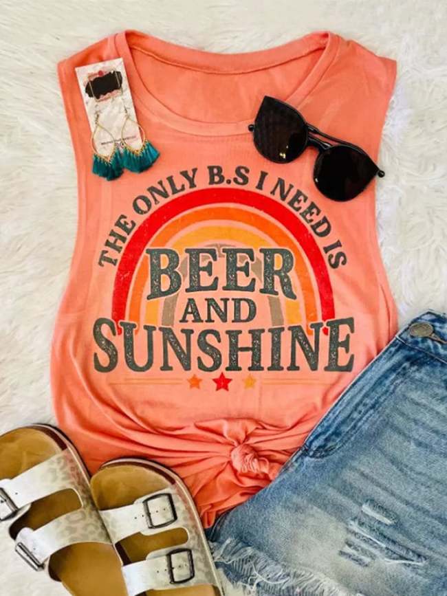 Women's The Only B.S I Need Is Beer And Sunshine Rainbow Tank Top