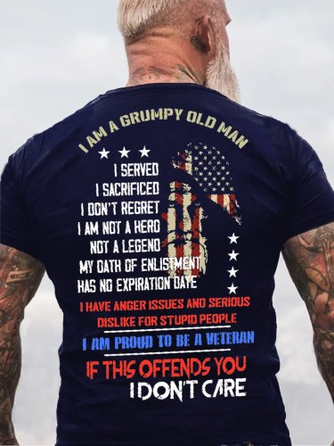 Mens Grumpy Old Man Veteran If This Offends You I Don't Care Cotton Crew Neck Short Sleeve T-Shirt
