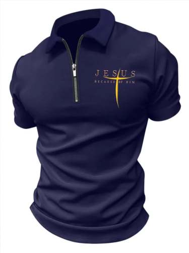 Men's Jesus Because Of Him Print Casual POLO Shirt