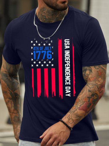 4th Of July 1776 USA Independence Day Men's Crew Neck Casual T-Shirt