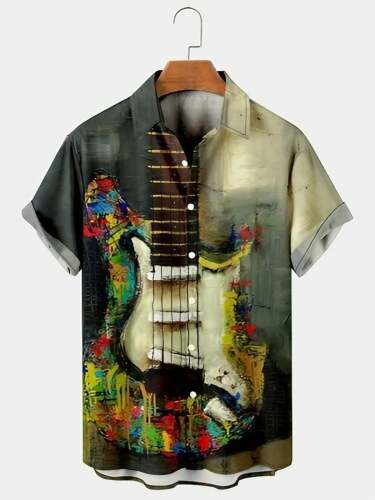 Guitar Print Lapel Shirt