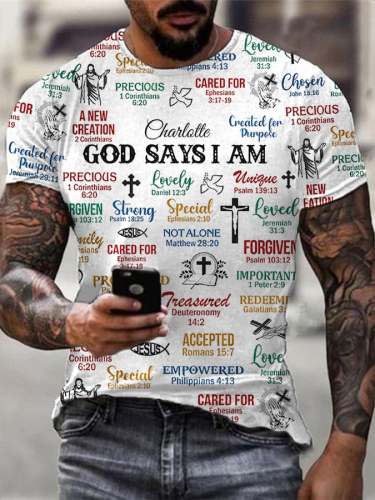 Men's Faith What God Says About You Print Crew Neck T-Shirt