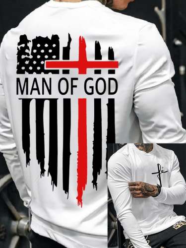 Men's Man Of God American Flag Long Sleeve Tee