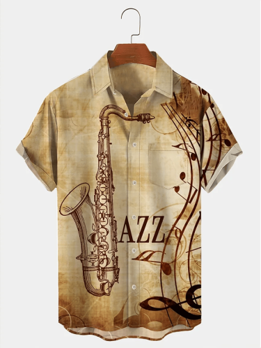 Musical Instrument Print Vacation Casual Men'S Shirt