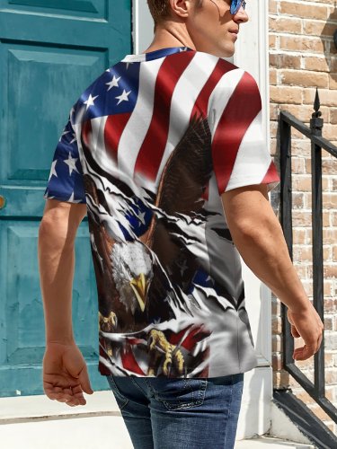 Men's Eagle Patriotic Flag Pattern Casual Regular Fit Animal Crew Neck T-Shirt