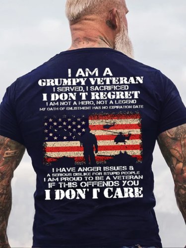 I Am A Grumpy Veteran I Don't Care Casual Short Sleeve T-shirt