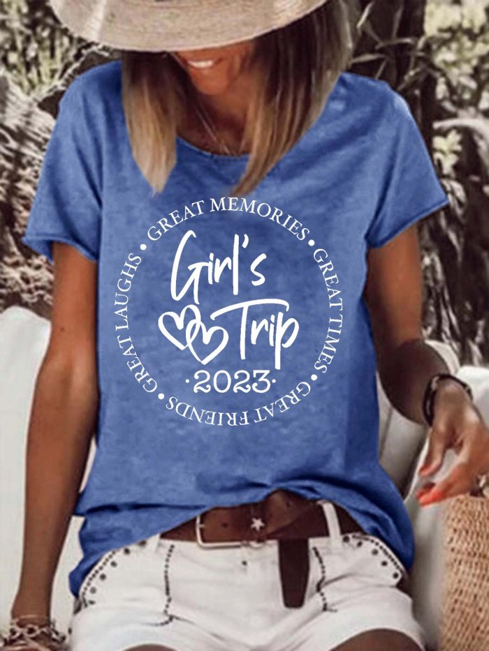Women's Girl's Trip 2023 Funny Graphic Print Text Letters T-Shirt