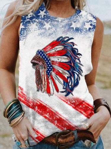 Women's American Flag Indian Headdres Tank Top
