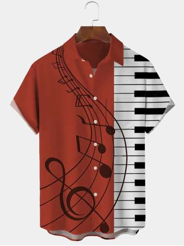 Fashion Printed Musical Notation Casual Lapel Shirt