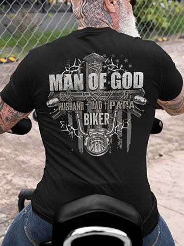 Men's Funny Man Of God Graphic Printing Casual Loose Text Letters Cotton T-Shirt