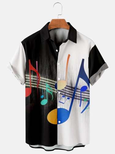 Fashion Contrast Color Musical Note Printing Men'S Shirt
