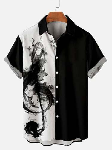 Men's Printed Cardigan Casual Lapel Short-sleeved Shirt