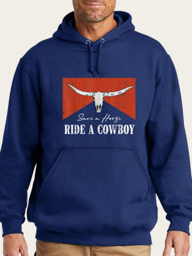 Men's Western Cowboy Long Horn Print Save a Horse Ride a Cowboy Hoodies For Western Men Fans
