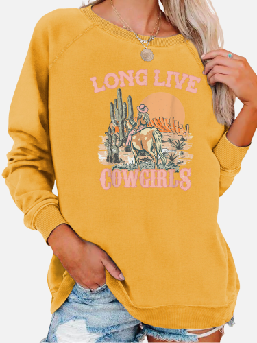 Women Meoday Western  Sweatshirt For Cowgirl Fans Long Sleeve  Women Vintage Cotton Sweatshirt