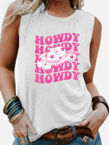 Women's Western Cowgirl Howdy Print Sleeveless T-Shirt For Cowgirl