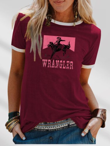 Women's Cowgirl Wrangler  Lettered Print Western Style Print T-Shirt