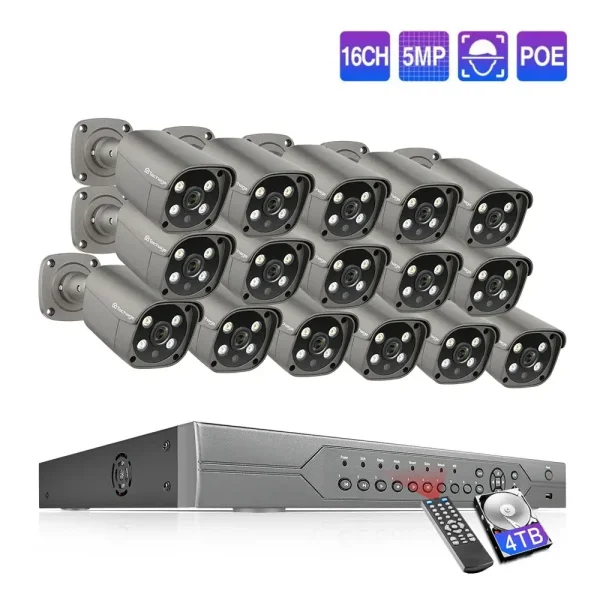 5MP 4K 16ch PoE NVR CCTV security IP camera system 16 channel PoE video surveillance camera system