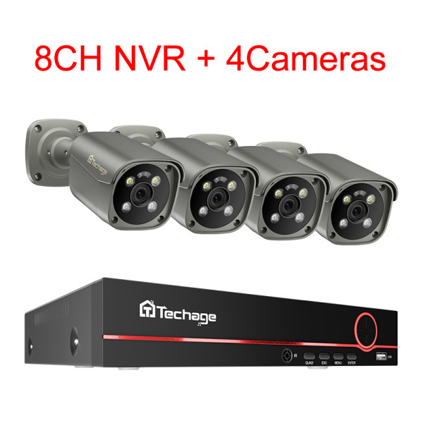 4K Security Camera System Ultra HD 8MP POE NVR Two-Way Audio Face Detect Color Night Vision CCTV Video Surveillance Set