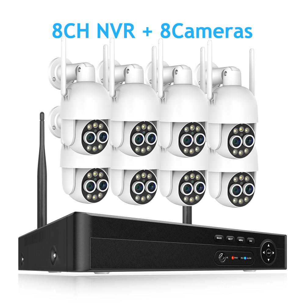 8MP PTZ Dual Lens 8CH Wireless Surveillance Security System Human ...
