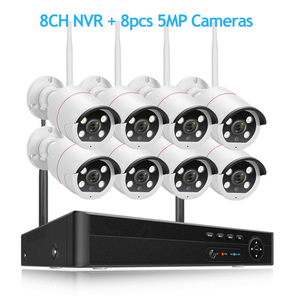 5MP 8CH Wireless Surveillance Security System AI Face Detection Video CCTV WIFI NVR Camera Kit Two Way Audio P2P ONVIF