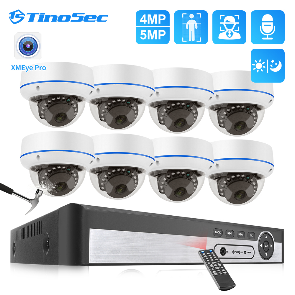 TinoSec 8CH 5MP POE Dome Security Camera System IP Camera Vandalproof