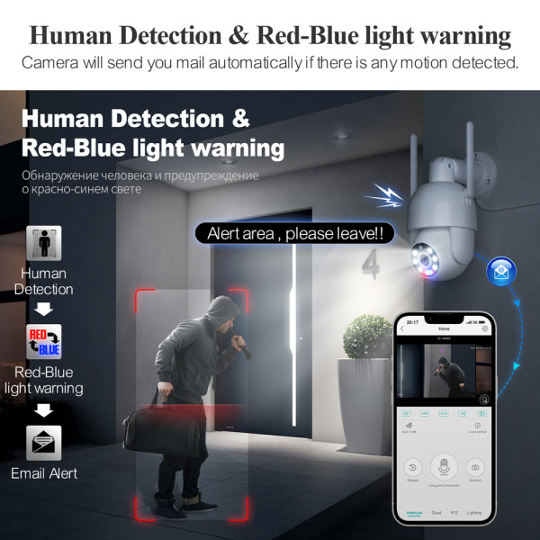 4K 8MP Wifi IP Camera Outdoor Smart AI Security PTZ Camera Full Color Night Vision Wifi Surveillance Cameras Human Track