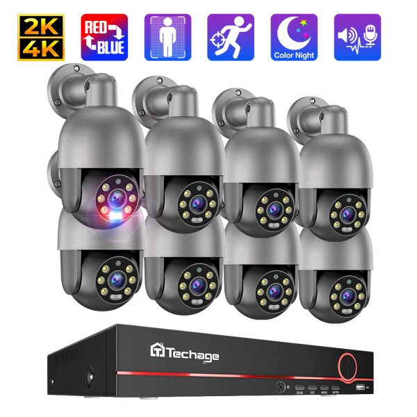 8CH 8MP PTZ Security POE IP Camera System Outdoor AI Human Detection Two Way Audio Video Surveillance Camera Kit