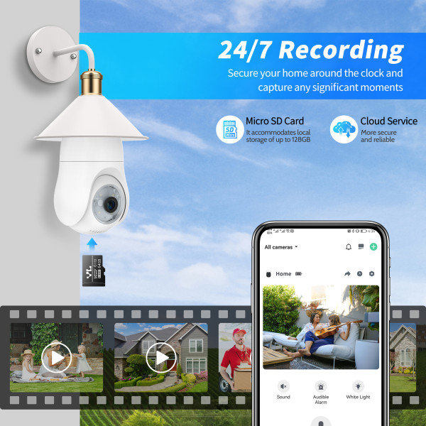 Tinosec 3MP 2K Wifi Light Bulb Security Camera Full Color Night Vision Panoramic Wireless Smart Bulb Home Camera