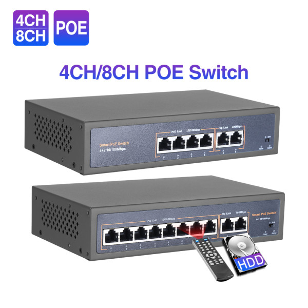 4CH 8CH 16CH 52V Network POE Switch With 10/100Mbps IEEE 802.3 af/at Over Ethernet IP CCTV Camera