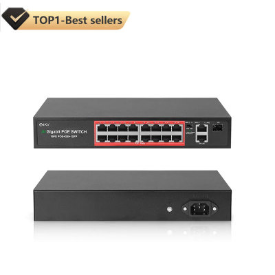 Network Laptop Remote Ethernet AI 16CH POE Switch 16 Port 52V Gigabit 16 Channel Network POE Switch for IP Camera