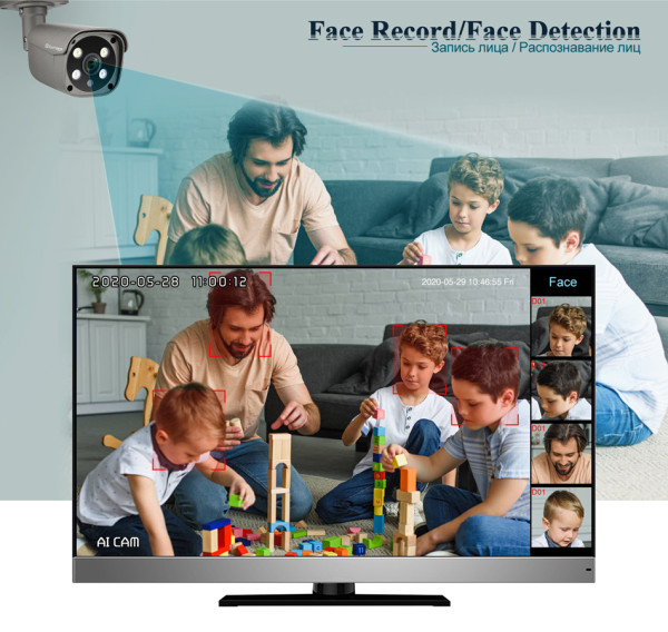Full HD 5MP 2K Night Vision Security Camera Wired  Face Detection Two Way Audio Full Color POE Security Camera