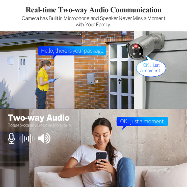 4K 16CH POE Camera System with Red and Blue Alarm Light