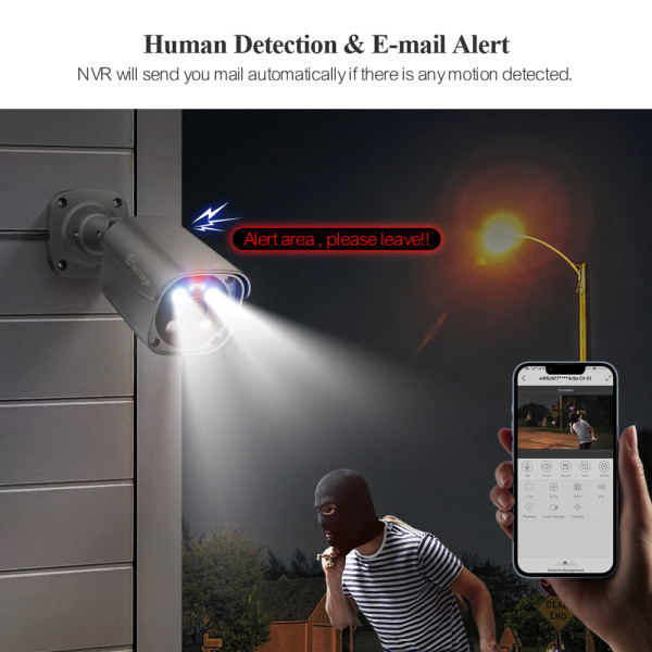 4K 16CH POE Camera System with Red and Blue Alarm Light