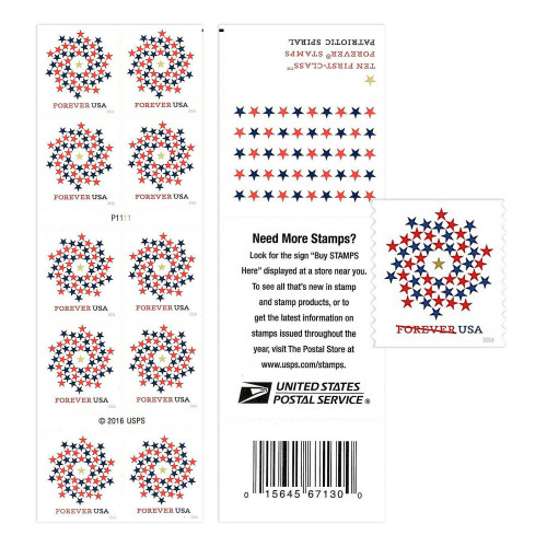 Patriotic Spiral Stars 2016 - 10 Booklets / 100 Pcs
