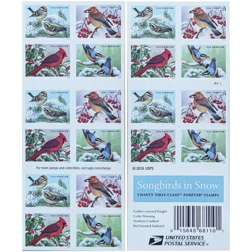 Songbirds in Snow 2016 - 5 Sheets / 100 Pcs