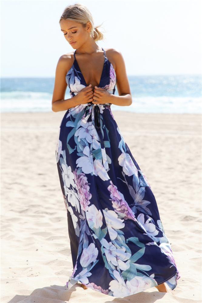 Sexy Floral Print Sleeveless Maxi Dress