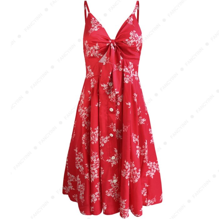 Summer Dress 2021Casual Flower Print Floral Slip Sundresses Backless Midi Red Dresses