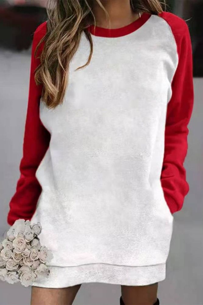 Women Winter Vintage Loose Pocket Party Dresses 2021 Autumn Elegant Patchwork Print Mini Dress Casual O-Neck Sweatshirt Dress